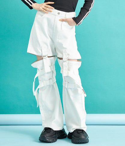 4WAY ジップ 付き セパレート デニム ワイド パンツ 912-7215