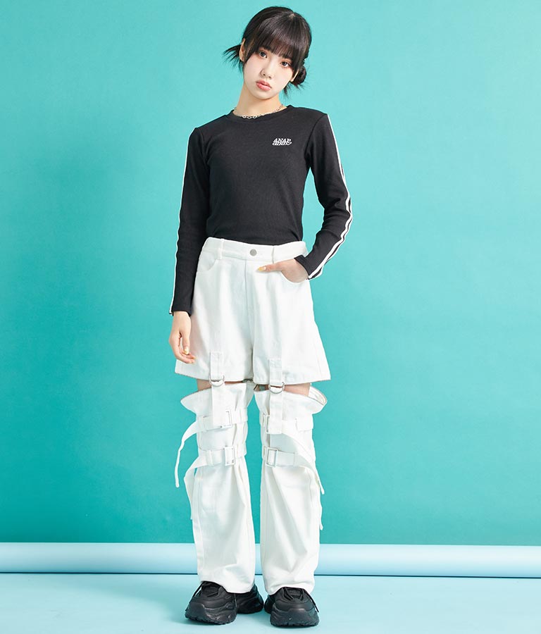 4WAY ジップ 付き セパレート デニム ワイド パンツ 912-7215