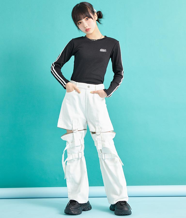 4WAY ジップ 付き セパレート デニム ワイド パンツ 912-7215