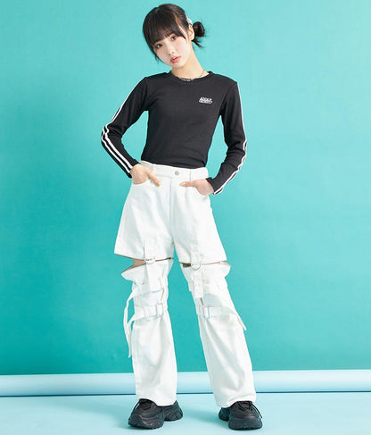 4WAY ジップ 付き セパレート デニム ワイド パンツ 912-7215