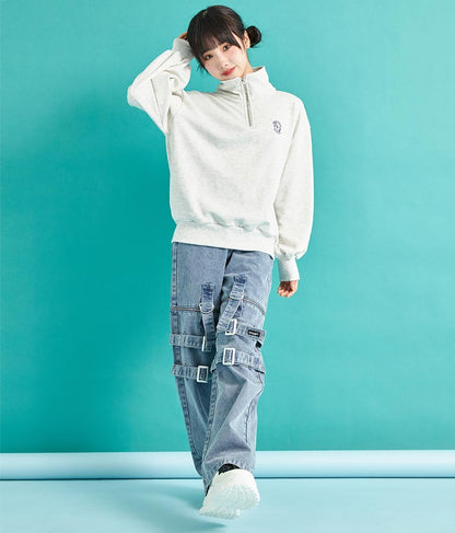 4WAY ジップ 付き セパレート デニム ワイド パンツ 912-7215