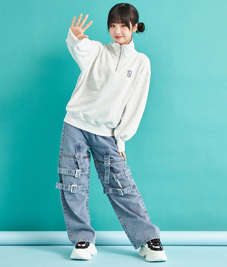 4WAY ジップ 付き セパレート デニム ワイド パンツ 912-7215