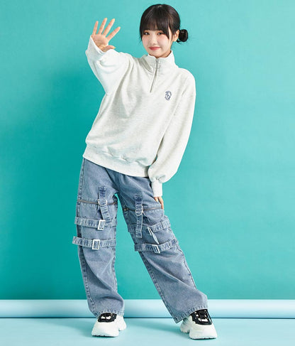 4WAY ジップ 付き セパレート デニム ワイド パンツ 912-7215