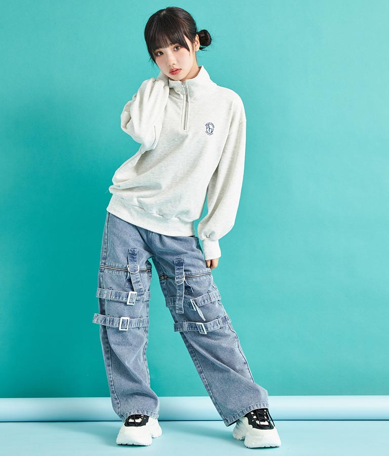 4WAY ジップ 付き セパレート デニム ワイド パンツ 912-7215