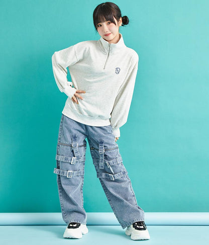 4WAY ジップ 付き セパレート デニム ワイド パンツ 912-7215