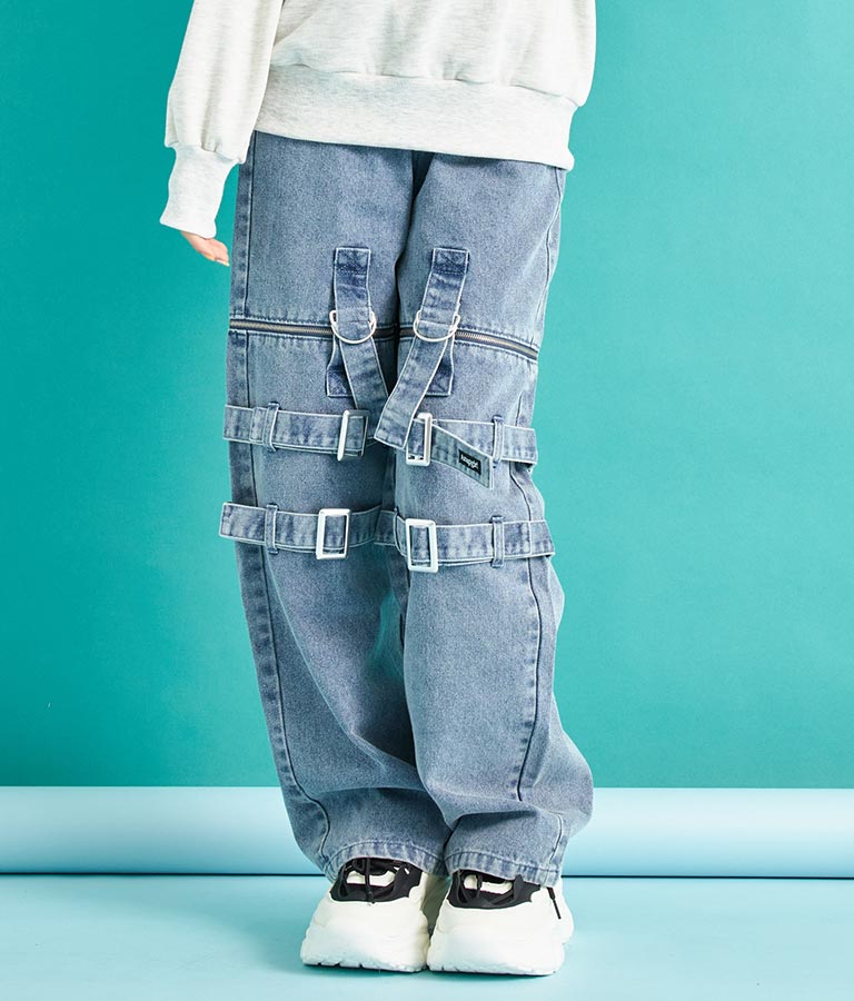 4WAY ジップ 付き セパレート デニム ワイド パンツ 912-7215