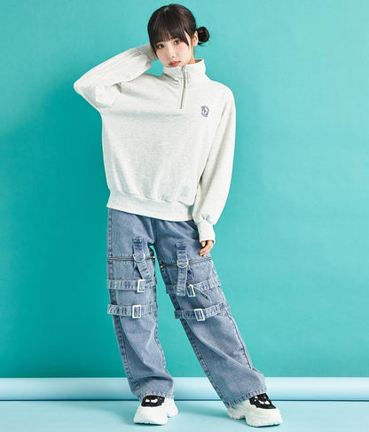 4WAY ジップ 付き セパレート デニム ワイド パンツ 912-7215