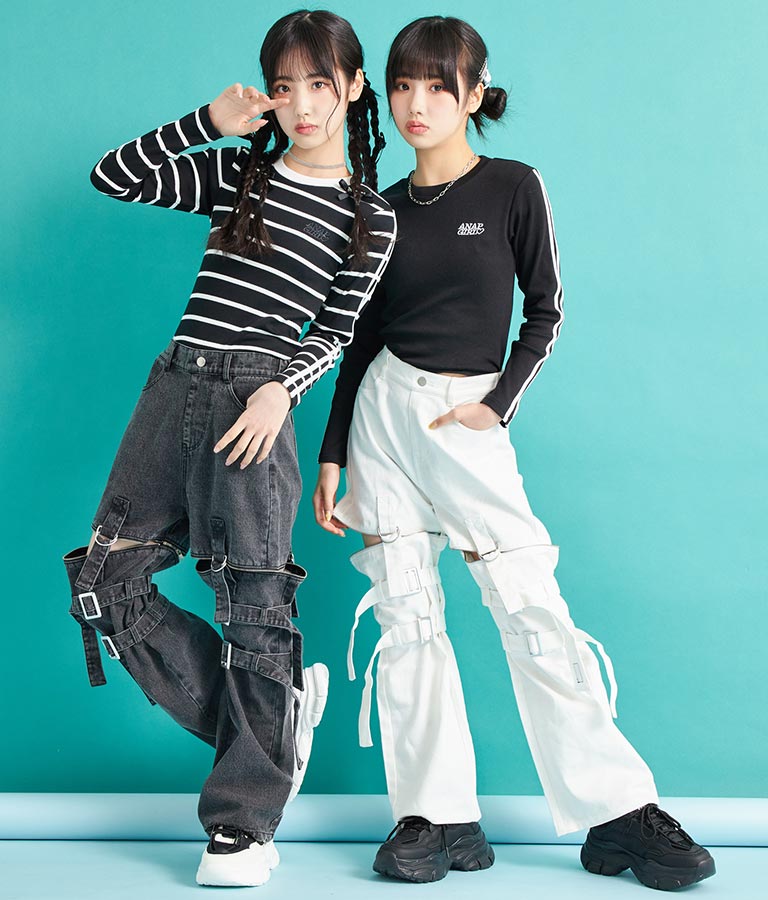 4WAY ジップ 付き セパレート デニム ワイド パンツ 912-7215