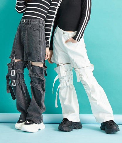 4WAY ジップ 付き セパレート デニム ワイド パンツ 912-7215