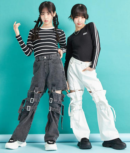 4WAY ジップ 付き セパレート デニム ワイド パンツ 912-7215