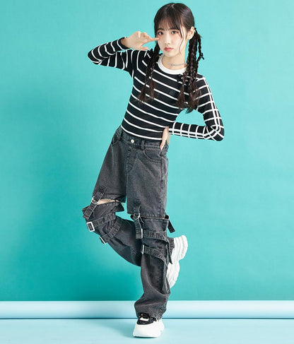 4WAY ジップ 付き セパレート デニム ワイド パンツ 912-7215