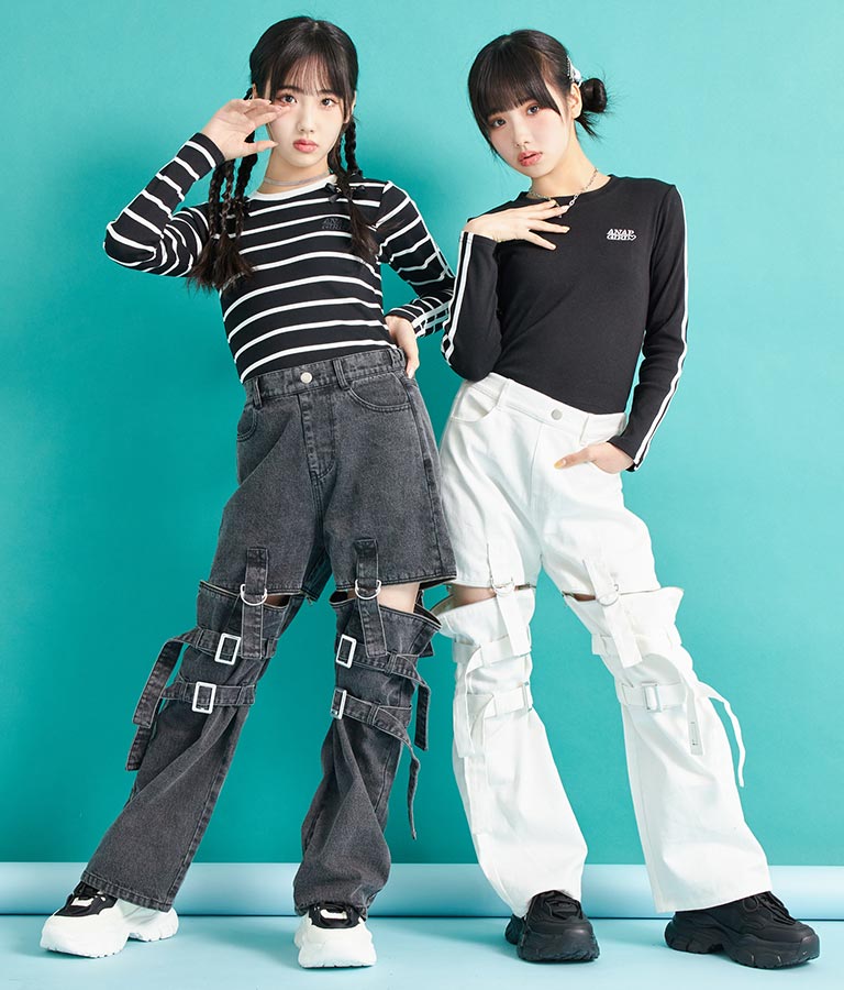 4WAY ジップ 付き セパレート デニム ワイド パンツ 912-7215