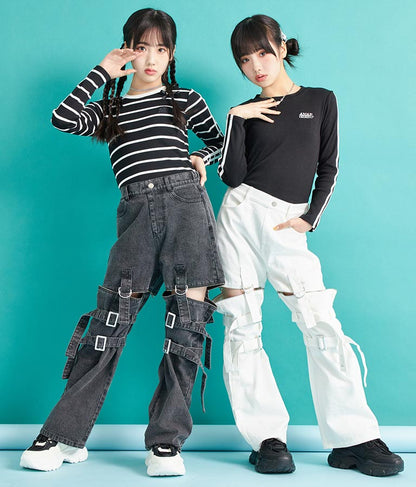 4WAY ジップ 付き セパレート デニム ワイド パンツ 912-7215