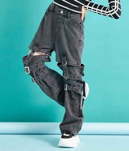 4WAY ジップ 付き セパレート デニム ワイド パンツ 912-7215