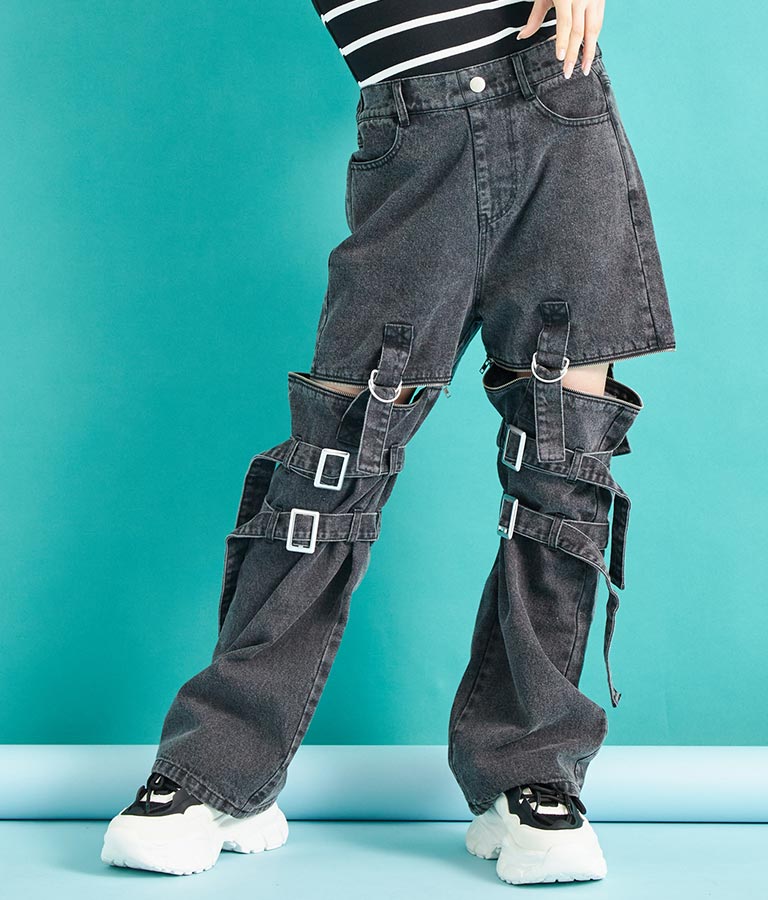 4WAY ジップ 付き セパレート デニム ワイド パンツ 912-7215