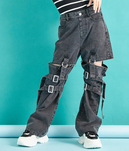 4WAY ジップ 付き セパレート デニム ワイド パンツ 912-7215