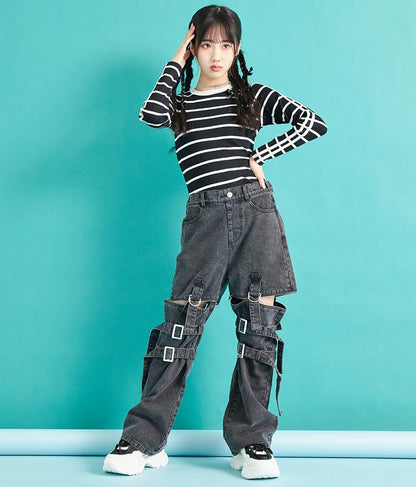 4WAY ジップ 付き セパレート デニム ワイド パンツ 912-7215