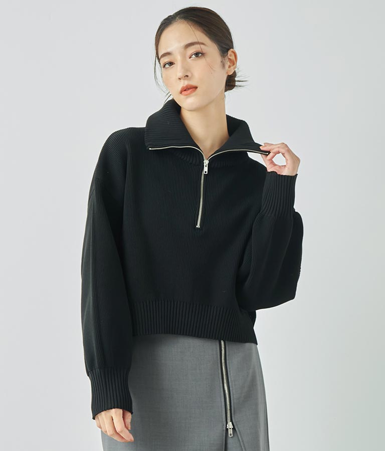クロップド ハーフジップ モチモチ ニット トップス 793-8957