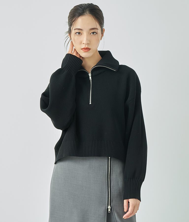 クロップド ハーフジップ モチモチ ニット トップス 793-8957