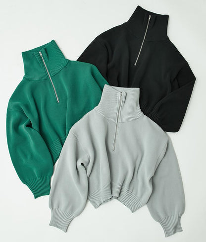 クロップド ハーフジップ モチモチ ニット トップス 793-8957