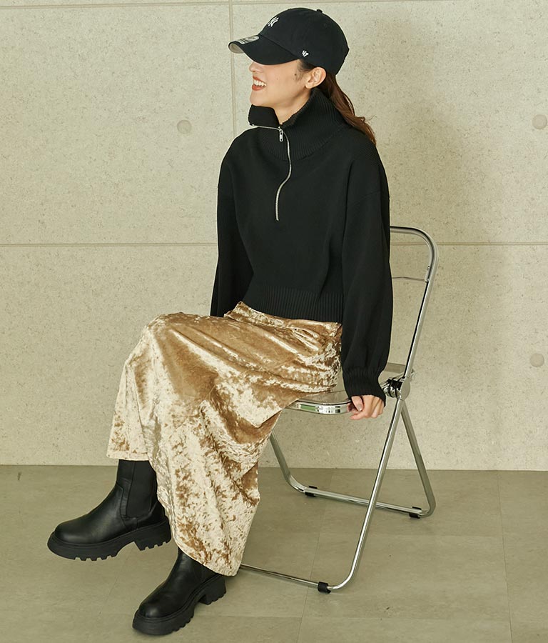 クロップド ハーフジップ モチモチ ニット トップス 793-8957