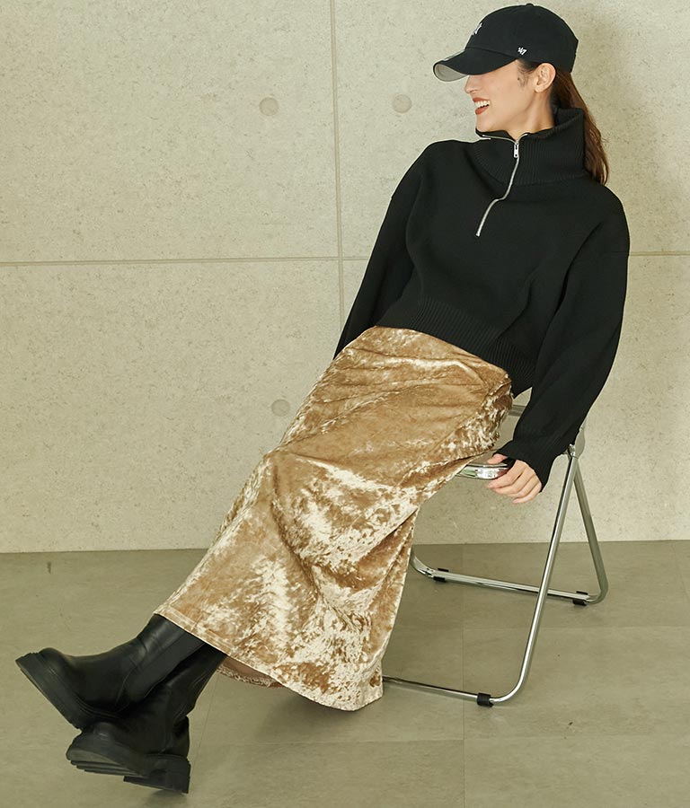 クロップド ハーフジップ モチモチ ニット トップス 793-8957