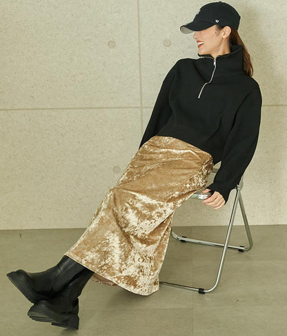 クロップド ハーフジップ モチモチ ニット トップス 793-8957