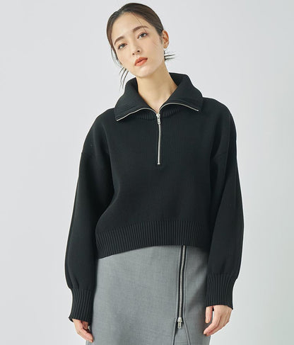 クロップド ハーフジップ モチモチ ニット トップス 793-8957
