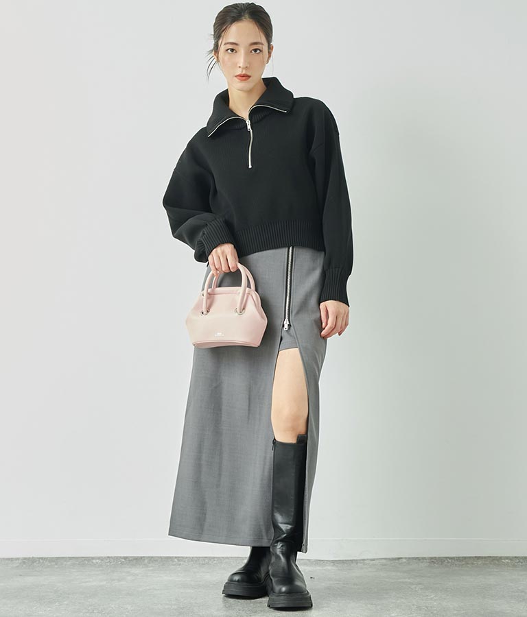 クロップド ハーフジップ モチモチ ニット トップス 793-8957