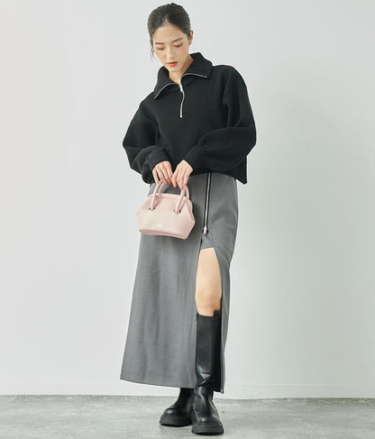 クロップド ハーフジップ モチモチ ニット トップス 793-8957