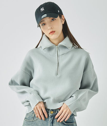 クロップド ハーフジップ モチモチ ニット トップス 793-8957