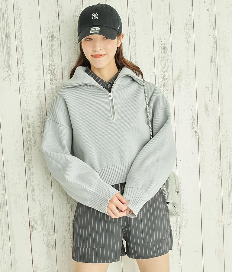 クロップド ハーフジップ モチモチ ニット トップス 793-8957