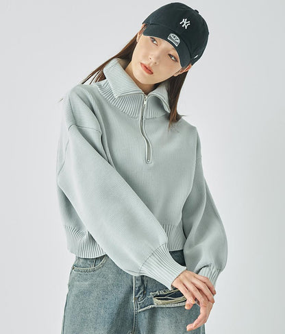 クロップド ハーフジップ モチモチ ニット トップス 793-8957