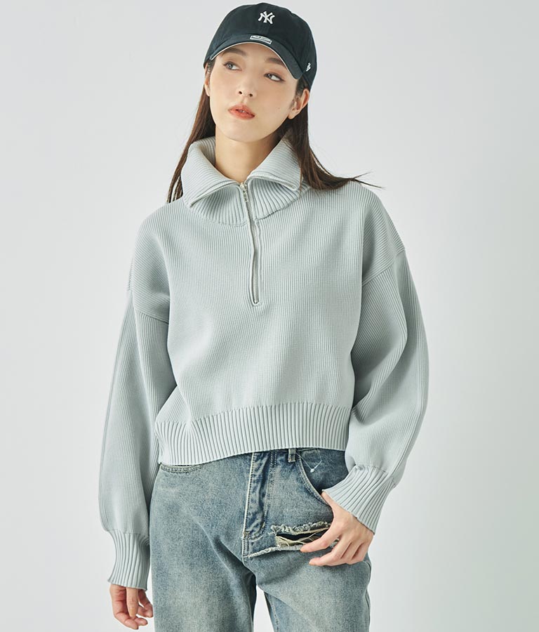 クロップド ハーフジップ モチモチ ニット トップス 793-8957