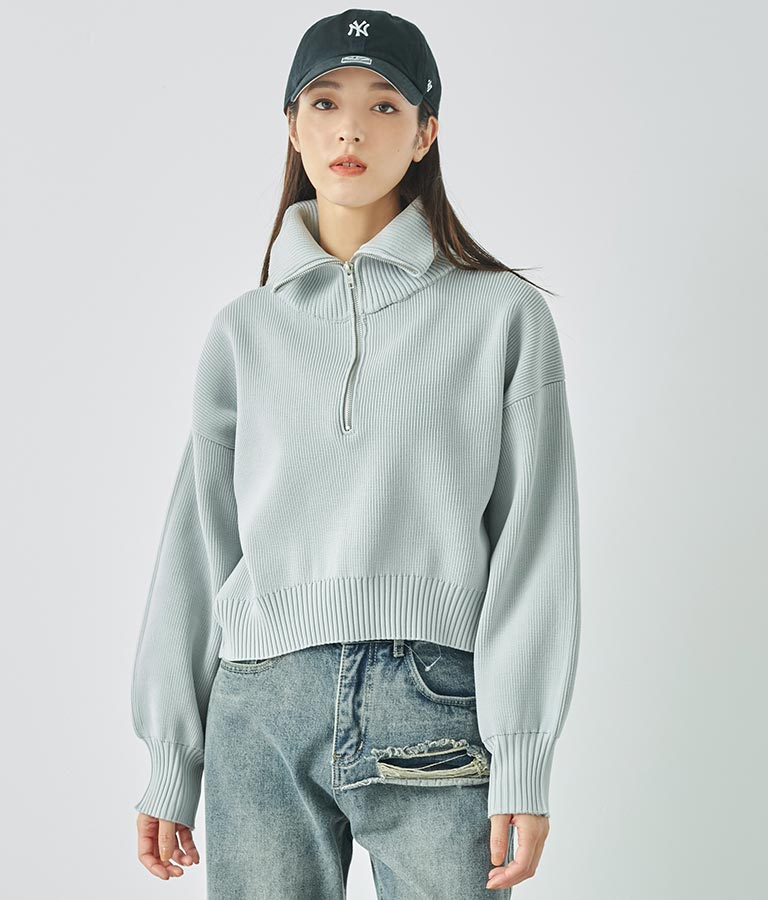 クロップド ハーフジップ モチモチ ニット トップス 793-8957