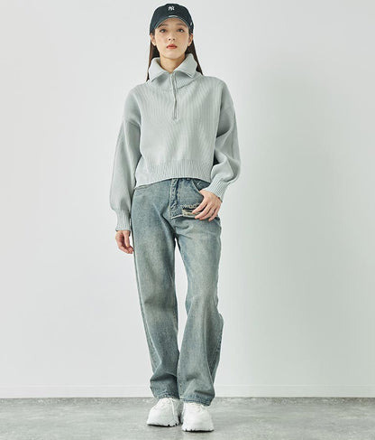 クロップド ハーフジップ モチモチ ニット トップス 793-8957