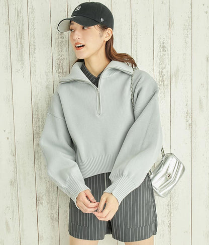 クロップド ハーフジップ モチモチ ニット トップス 793-8957