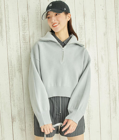 クロップド ハーフジップ モチモチ ニット トップス 793-8957