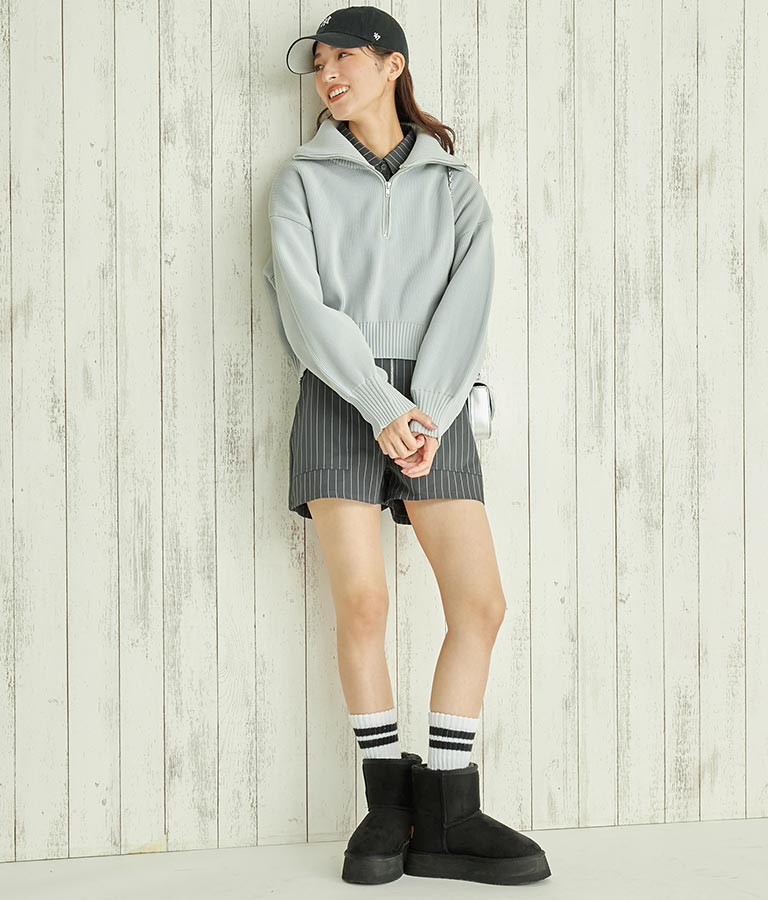 クロップド ハーフジップ モチモチ ニット トップス 793-8957