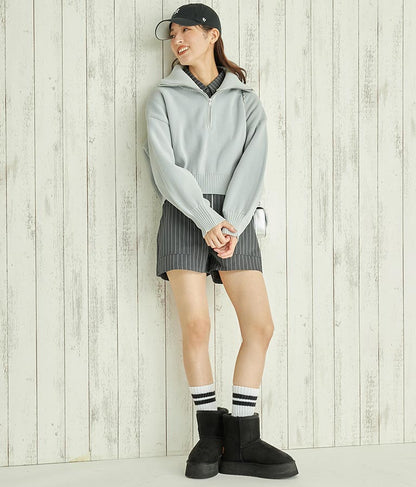 クロップド ハーフジップ モチモチ ニット トップス 793-8957