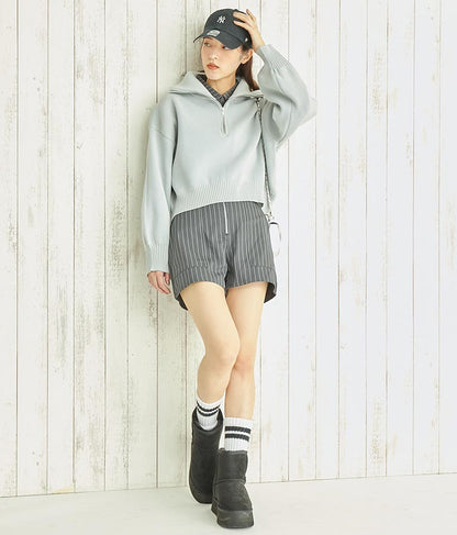 クロップド ハーフジップ モチモチ ニット トップス 793-8957