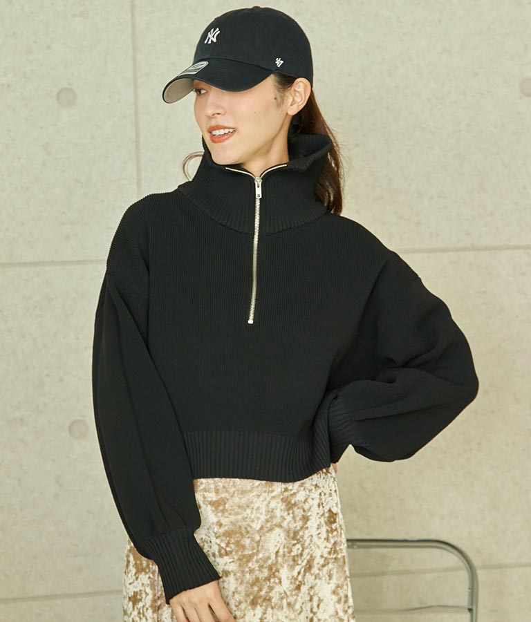 クロップド ハーフジップ モチモチ ニット トップス 793-8957