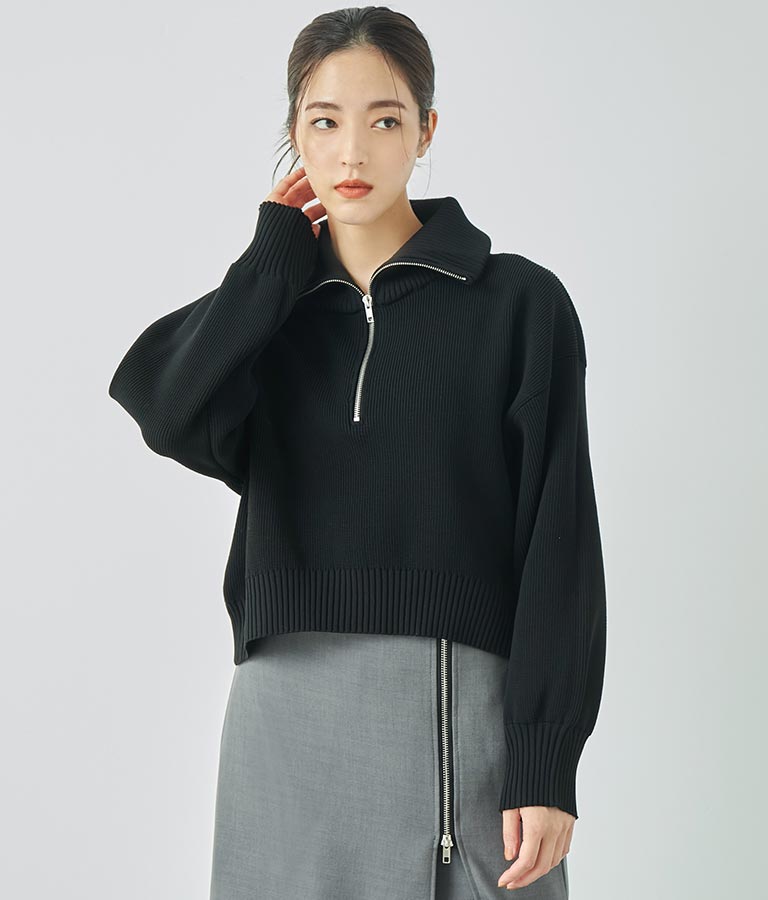 クロップド ハーフジップ モチモチ ニット トップス 793-8957