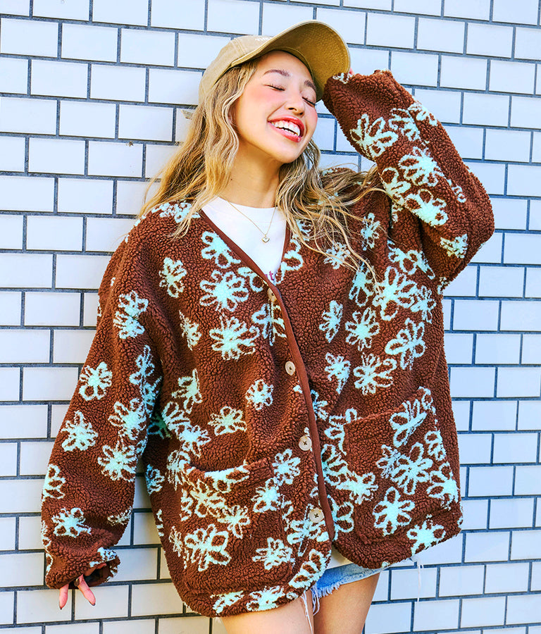 手書き風 フラワー ボア ジャケット 856-5744