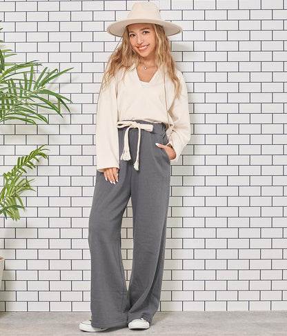 フリンジベルト 裏毛 スウェット リラックス ワイド パンツ 852-5821