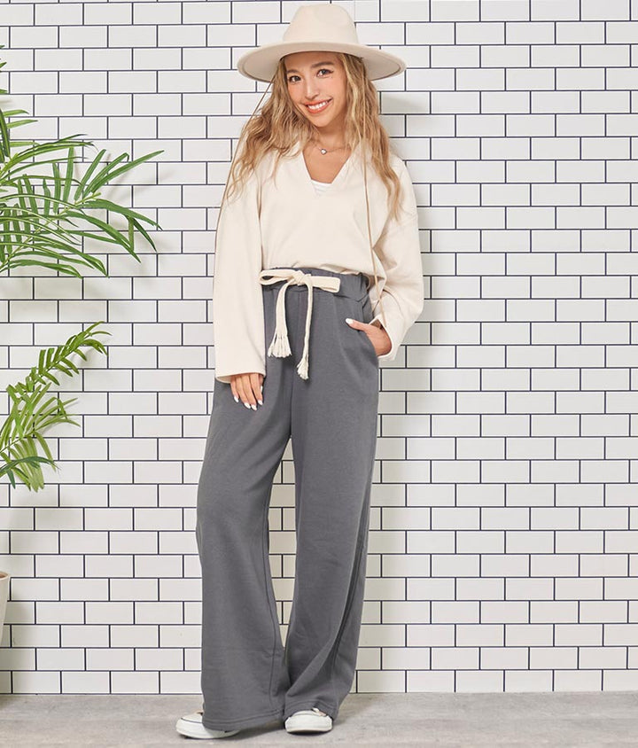 フリンジベルト 裏毛 スウェット リラックス ワイド パンツ 852-5821