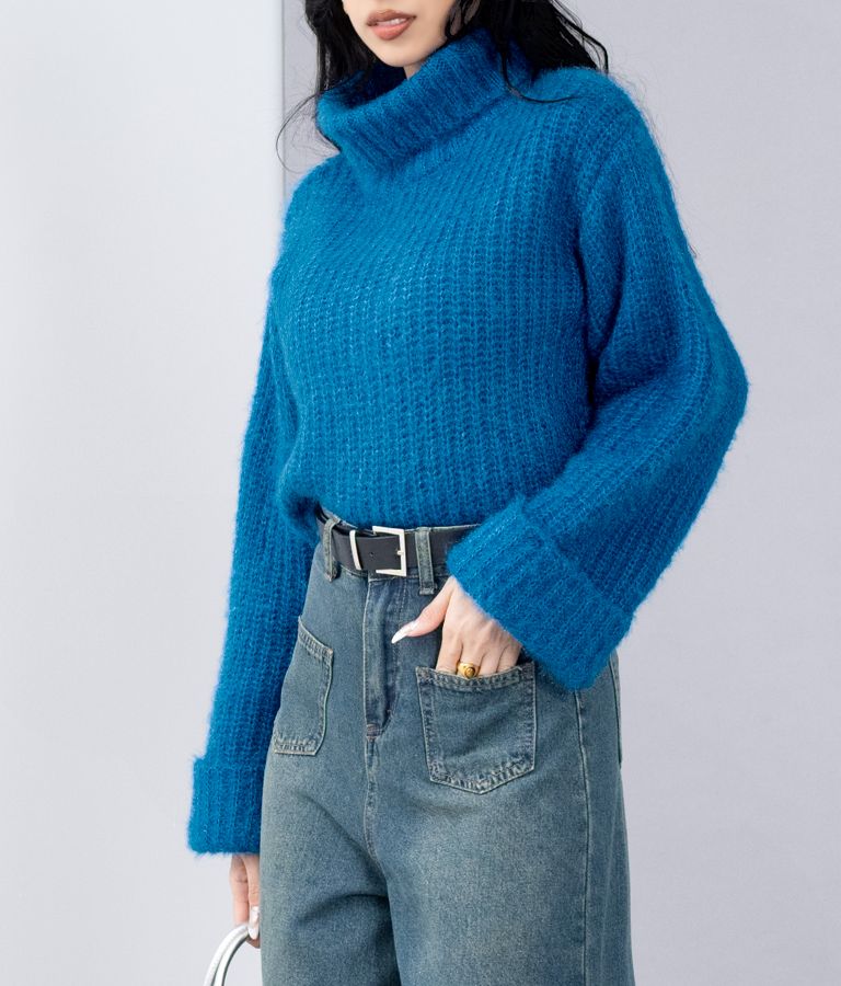 モヘアタッチ オフタートル ニット トップス 493-2590