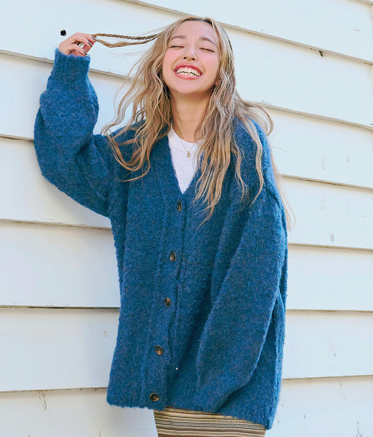 ブークレ ループヤーン 起毛 MIX ニット カーディガン 854-5743