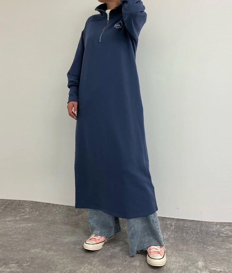 ハーフジップ 裏毛 スウェット ロング ワンピース 797-9082