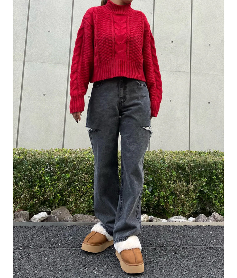 ケーブル編み ハイネック ニット トップス 793-9102